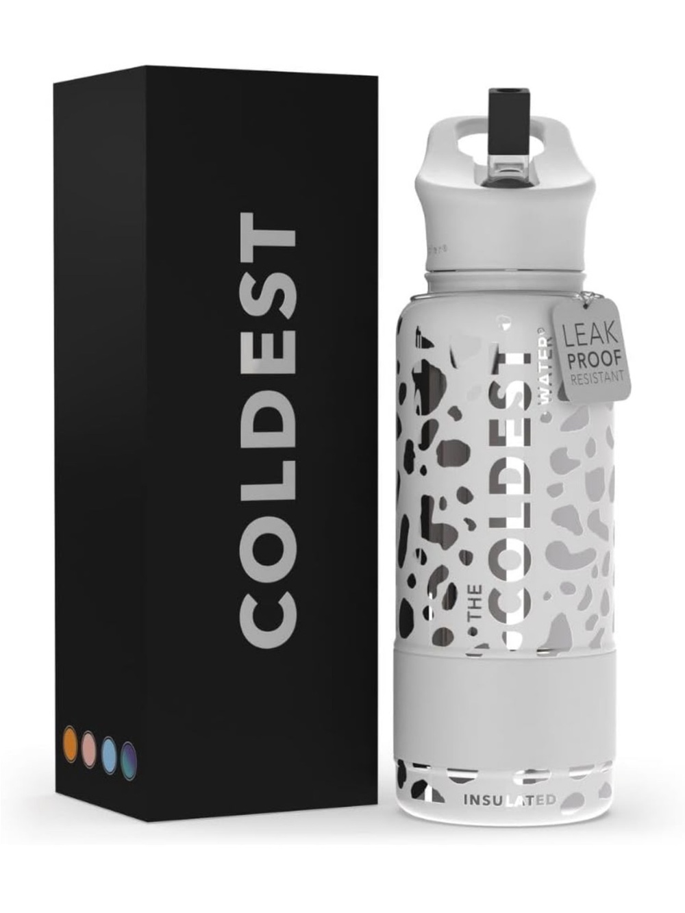 Insulated White Leopard Water Bottle - Leak Proof